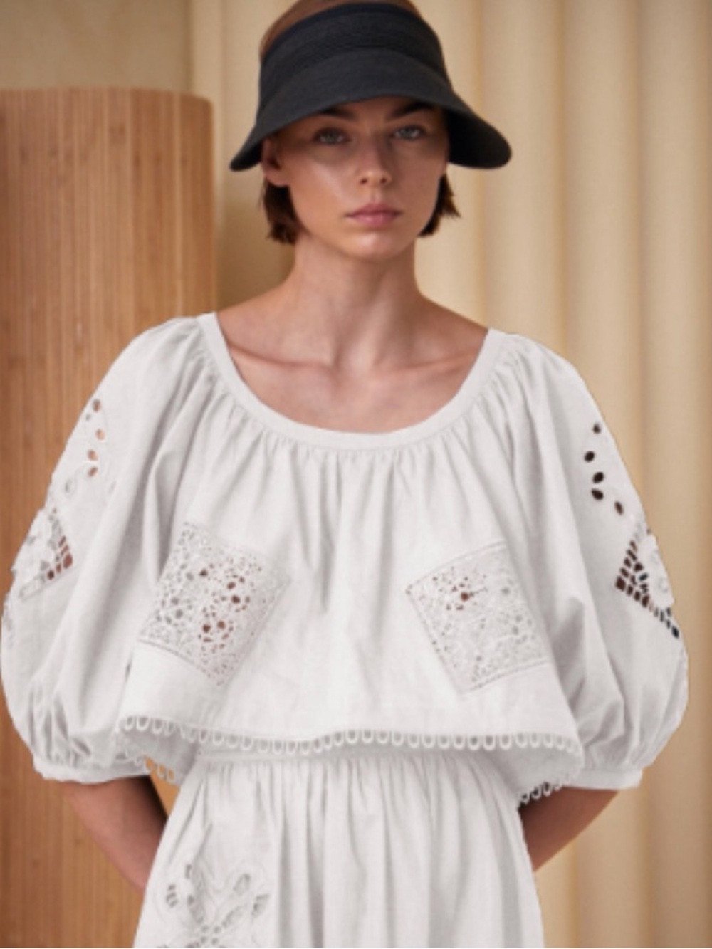 HUNTER BELL White Gauzy Peasant Top